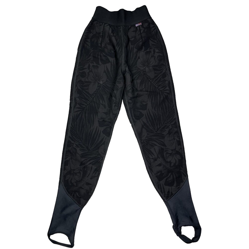 VTG Hot Chillys Schoeller Womens M Black Floral Stirrup High Rise Ski Leggings